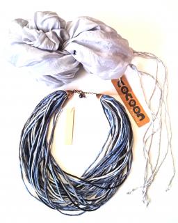 Hedvábný šál šedý antracitový Náhrdelník +2x šál: E