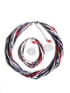 Šedočervený šňůrkový náhrdelník (s náramkem) Náhrdelník + náramek: C