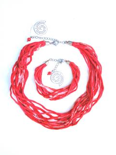 Šňůrkový náhrdelník v odstínech červené (s náramkem) Náhrdelník + náramek: C