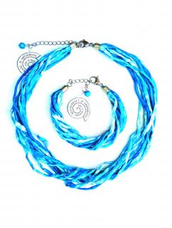 Tyrkysový šňůrkový náhrdelník (s náramkem) Náhrdelník + náušnice: C