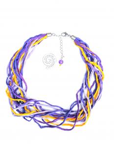 Žlutofialový šňůrkový náhrdelník (s náramkem) Náhrdelník + náušnice: B