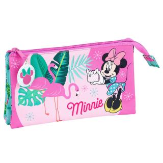 Disney Minnie penál růžový plameňáci 3 kapsy 22x12x3cm