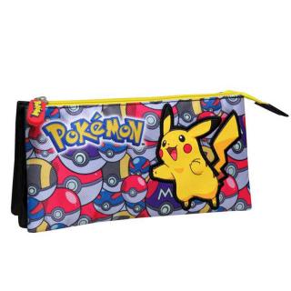 Pokemon Pikachu a pokeball penál 3 kapsy barevný 22x6,5x12 cm