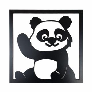 Dřevěná nástěnná černá dekorace Roztomilá panda