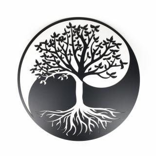 Dřevěná nástěnná černá dekorace Strom Jin Jang