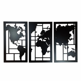 Dřevěná nástěnná dekorace Mapa světa černá