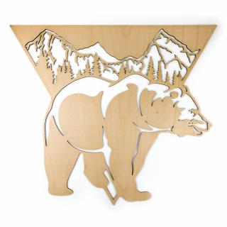 Dřevěná nástěnná dekorace Medvěd a hory