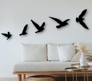 Dřevěná nástěnná dekorace Poletující černí ptáci