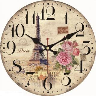 Dřevěné nástěnné hodiny Eiffelova věž