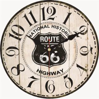 Dřevěné nástěnné hodiny Route 66