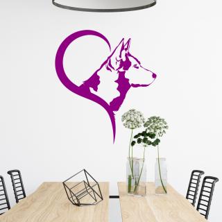 Samolepka Husky v srdci Barva: fialová, Velikost: 100 x 114 cm