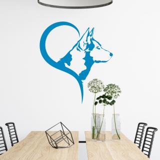 Samolepka Husky v srdci Barva: modrá, Velikost: 100 x 114 cm