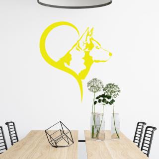 Samolepka Husky v srdci Barva: žlutá, Velikost: 100 x 114 cm