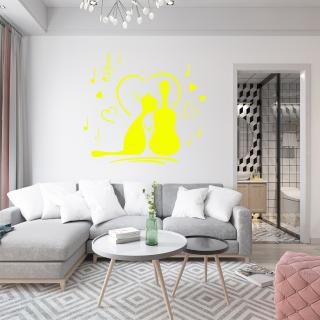 Samolepka Kočička milující hudbu Barva: žlutá, Velikost: 100 x 93 cm