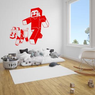 Samolepka Minecraft se psem Barva: červená, Velikost: 100 x 97 cm