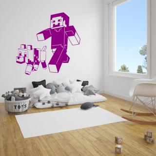 Samolepka Minecraft se psem Barva: fialová, Velikost: 40 x 38 cm
