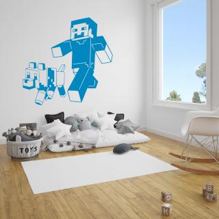 Samolepka Minecraft se psem Barva: modrá, Velikost: 100 x 97 cm