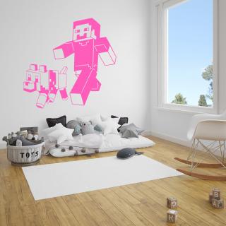 Samolepka Minecraft se psem Barva: růžová, Velikost: 100 x 97 cm