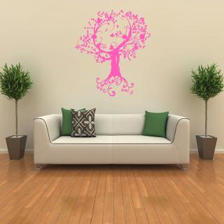 Samolepka Okrasný strom Barva: růžová, Velikost: 80 x 92 cm