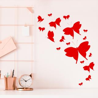Samolepka Roj Motýlků Barva: červená, Velikost: 40 x 51 cm