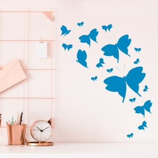 Samolepka Roj Motýlků Barva: modrá, Velikost: 100 x 128 cm