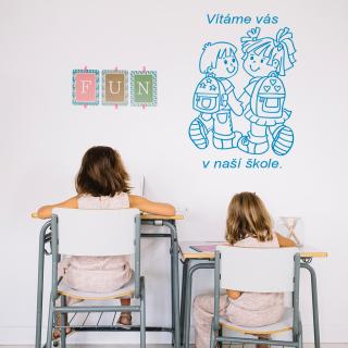 Samolepka Vítáme Vás v naší škole Barva: modrá, Velikost: 100 x 70 cm