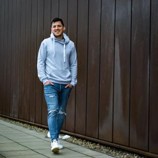Pánská klokaní mikina s kapucí M.asch - by me (tisk) Barva: Šedý melange, Velikost: Na míru