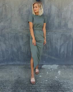 WRAP DRESS s krátkým rukávem Barva: Khaki, Velikosti: XS(PRSA 92 /ZADEK 98)