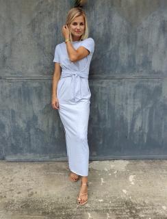 WRAP DRESS s krátkým rukávem Barva: ŠEDÝ MELNAGE, Velikosti: L/XL(PRSA112/ ZADEK118)