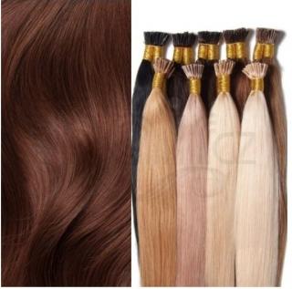 Evropské vlasy k prodloužení BOND PLUS - Mahagon. Délka vlasového pramínku: 30-34 cm, Druh vlasů: Středoevropské vlasy, Zvlnění vlasů: Mírně vlnité