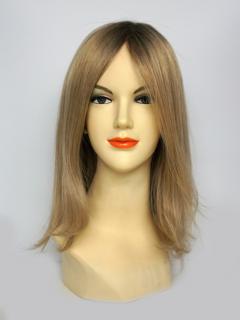 Paruka z umělých vlasů CHEMO - Blond ChAMPAGNE / TMAVÝ ODROST. 30-45 cm.