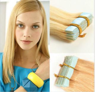 Vlasové pásky  Tape In - barva blond 613 délka vlasů: 50 cm, Druh vlasů: Kvalita standard