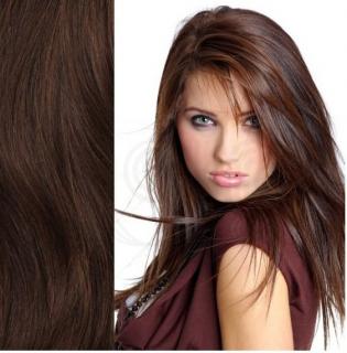 Vlasové pásky Tape In - barva hnědá tmavá 2 délka vlasů: 50 cm, Druh vlasů: Kvalita standard