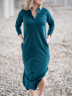 Košilové šaty ALANIS s 3/4 rukávem lahvově zelená Velikost: L-XL