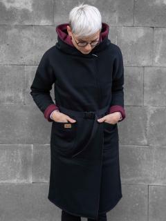 oboustranný kabát KOSHEEN černý s tmavou bordó XS