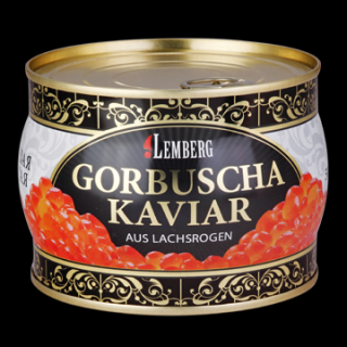 Kaviár z divokého lososa GORBUŠA, Premium, 500g.