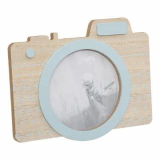 Dřevěný rámeček na fotku ve tvaru foťáků v bílé barvě