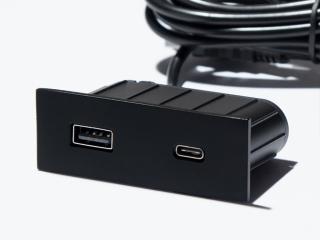 Napájecí USB HUB Versapick, 2x USB (A+C), obdélník, 70x25 mm, kov, matná černá (060.29Z.00053)