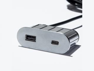Napájecí USB HUB Versapick, 2x USB (A+C), ovál, 70x25 mm, nerez (060.29Z.00057)