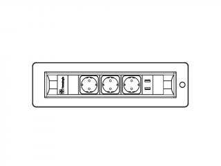 Vestavná otočná zásuvková jednotka Versaturn 3.0, 3x 230 V, 2x nabíječka USB 5 V, bílé sklo (060.24E.00001)
