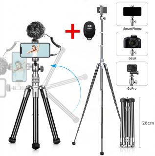 Hliníkový stativ/selfie na mobil ALL IN ONE s kulovou hlavou, sáňkami pro mikrofon, světlo 26-150cm