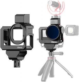 Kovová klec na GoPro Hero 9, 10, 11 a 12, audio adaptér, mikrofon, i filtry