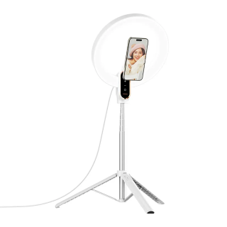 Kruhové MagSafe Beauty Premium LED světlo na stativu, s dobíjením telefonu a regulací
