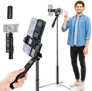 Multifunkční cestovní stativ a selfie tyč 21-110cm pro dva mobily, foťák i tablet + bluetooth spoušť