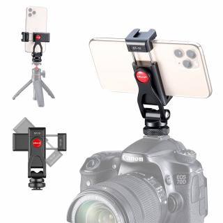 Otočný držák telefonu do sáňek i na stativ - se sáňkami pro mikrofon nebo světlo - kovový