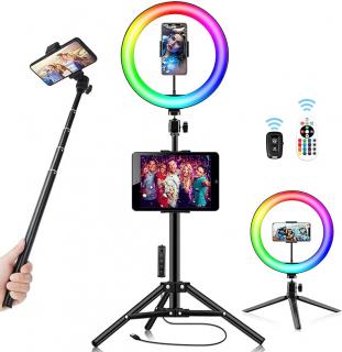 RGB 10  kruhové led světlo pro mobil na youtube, livestream líčení, efekty apod.