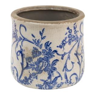 Keramický obal na květináč s modrými květy - Ø  17*16 cm