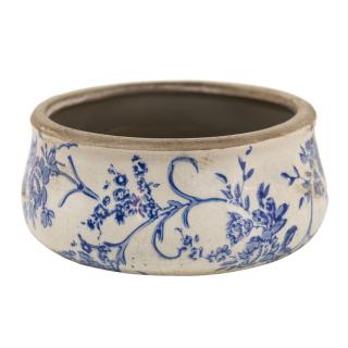 keramický obal na květináč s modrými květy Saten - Ø 17*7 cm