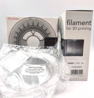 VZOREK 20 METRŮ - PMMA filament transparentní 1,75mm Devil Design