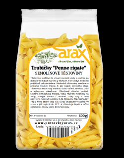 Semolinové těstoviny trubičky  Penne Rigate  Gramáž: 500 g